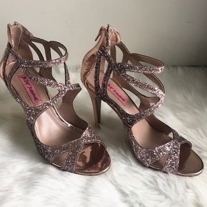 BETSEY JOHNSON Sparkle Rose Gold Heels Size 7.5